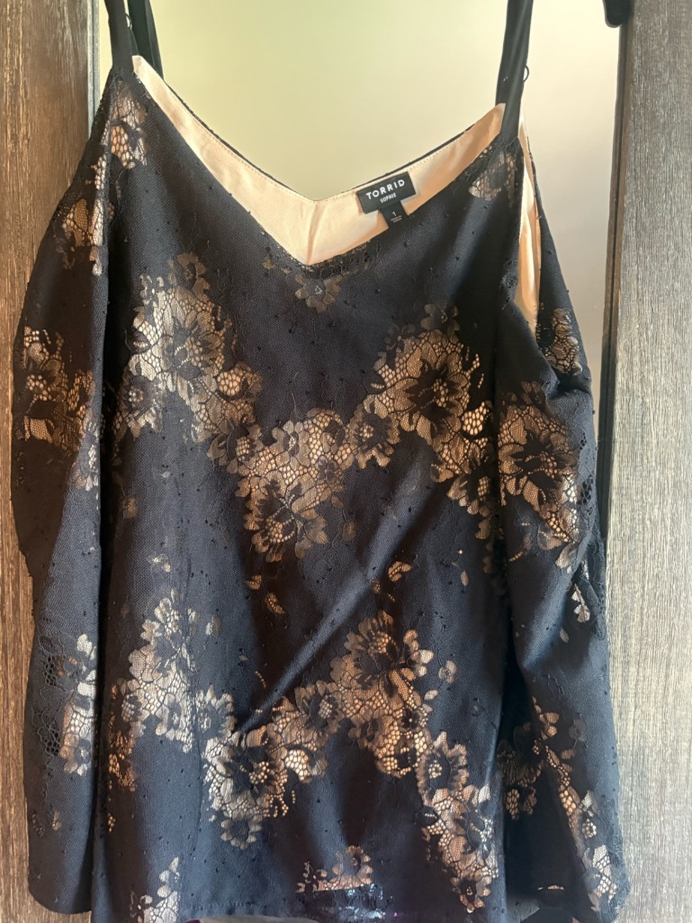 torrid Black Lace Floral Overlay Cami with Beige Underlayer
